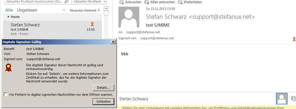 S/MIME-Anzeige Outlook Details